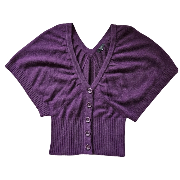 CYC purple sweater V-neck & back short butterfly sleeve ribbed wide waist size M - Picture 10 of 13